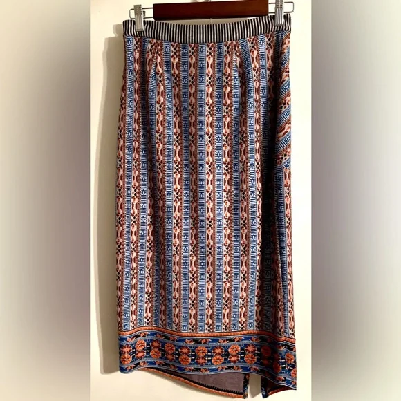 Anthropologie Akemi and Kin Blue and Red Patterned Asymmetrical Pencil Skirt - Picture 3 of 4